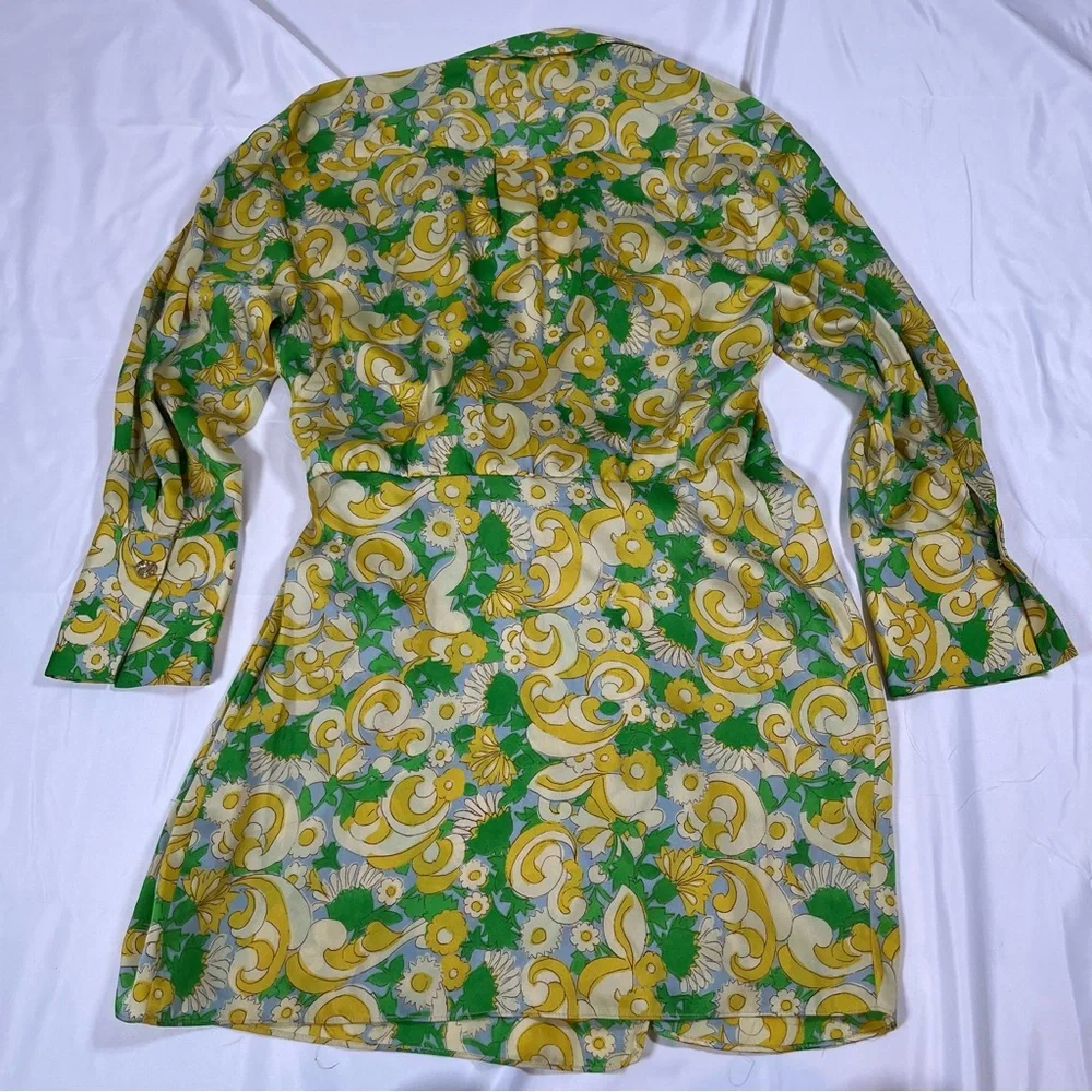 Zara Satin Wrap Yellow Green Floral Paisley‎ Influencer Baddie Mini Dress Size - Picture 5 of 8